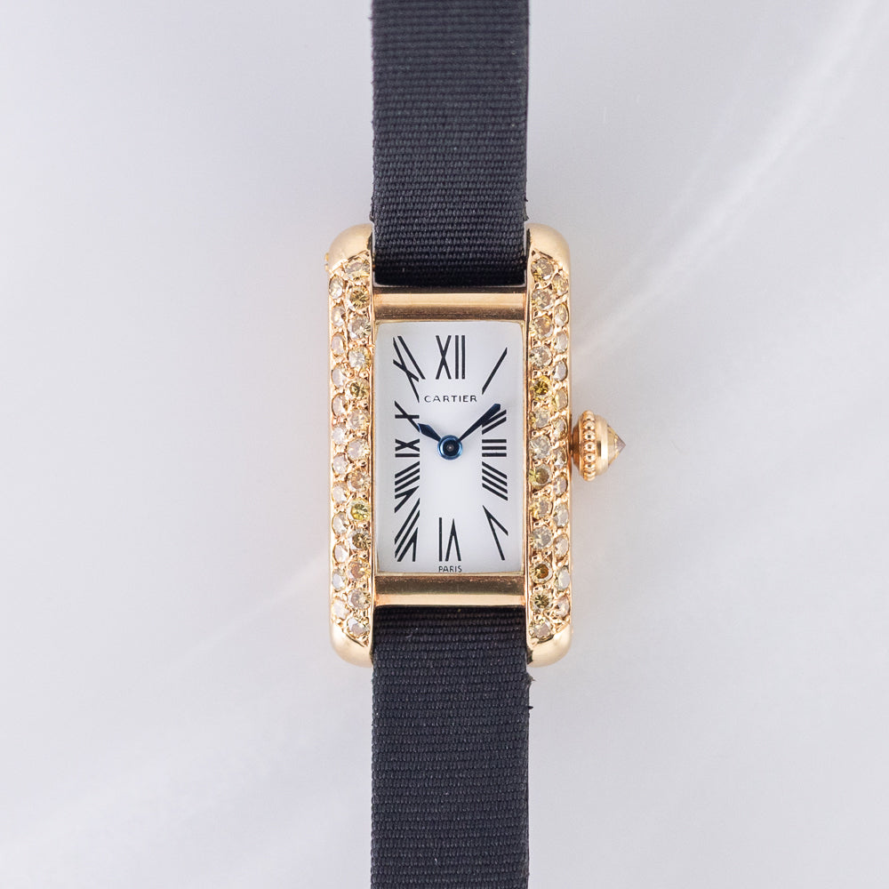 CARTIER SM TANK ALLONGEE Yellow Diamond Mecanique BOX