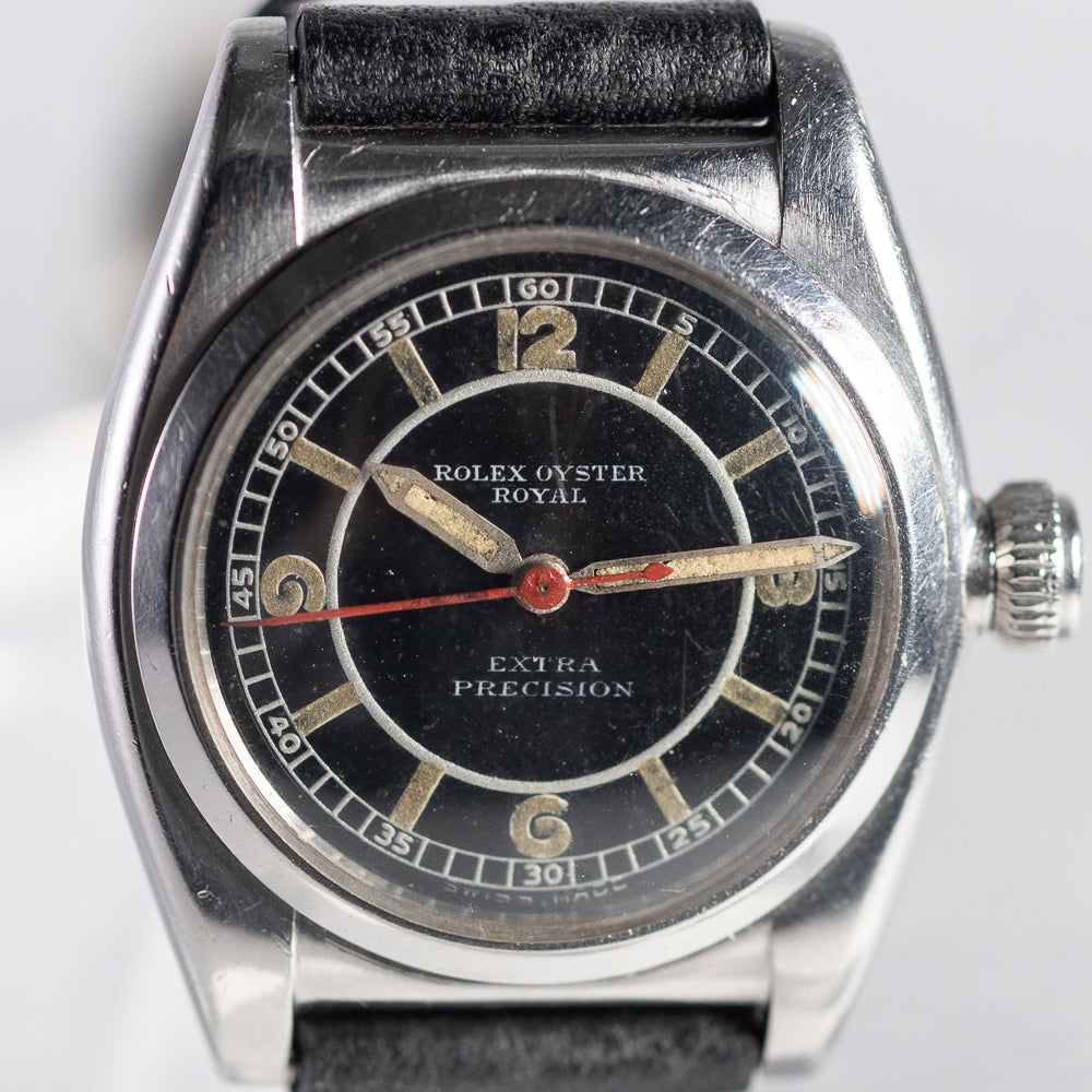 ROLEX OYSTER ROYAL Flatback Black Mirror SECTOR DIAL Cal.10 1/2 Open Face