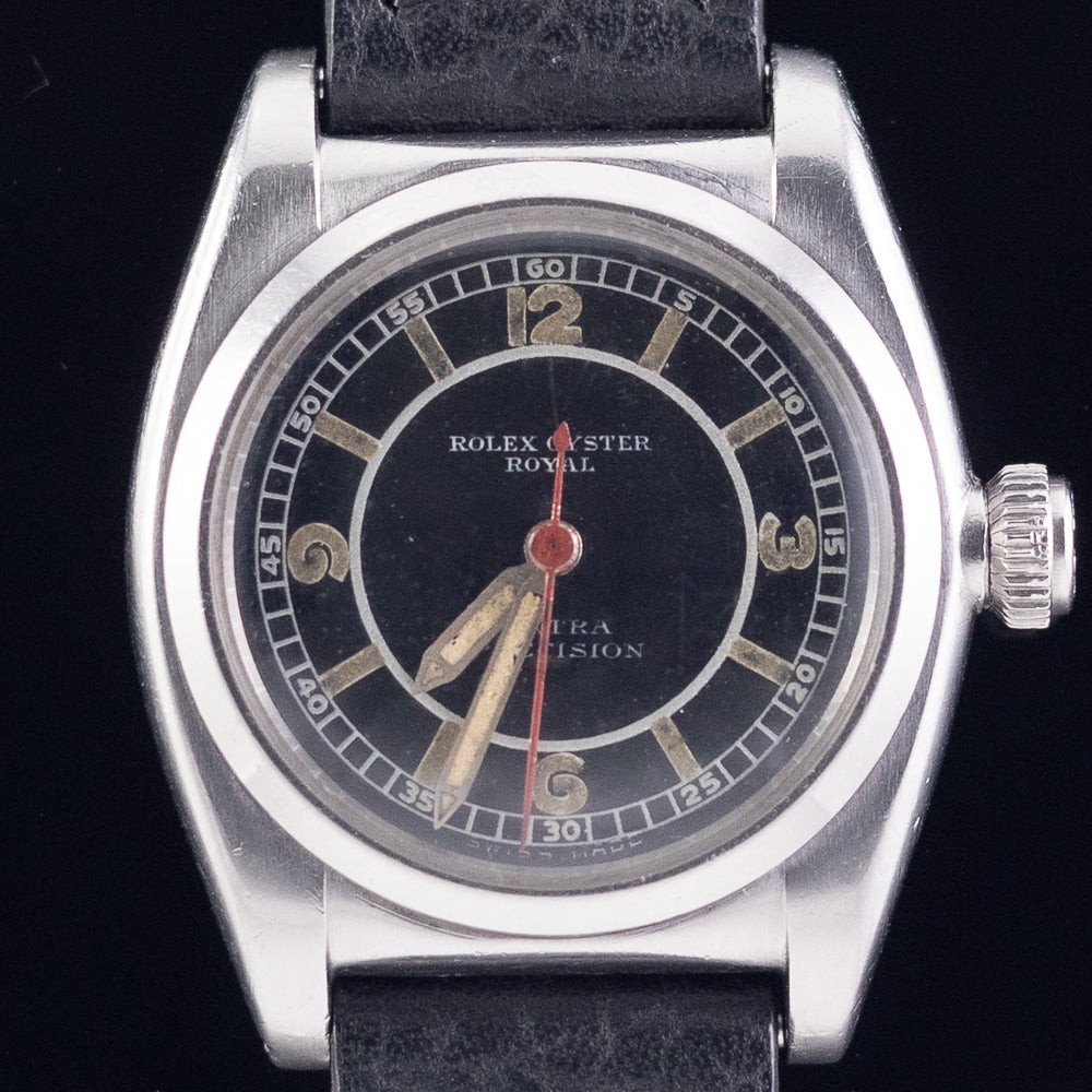ROLEX OYSTER ROYAL Flatback Black Mirror SECTOR DIAL Cal.10 1/2 Open Face