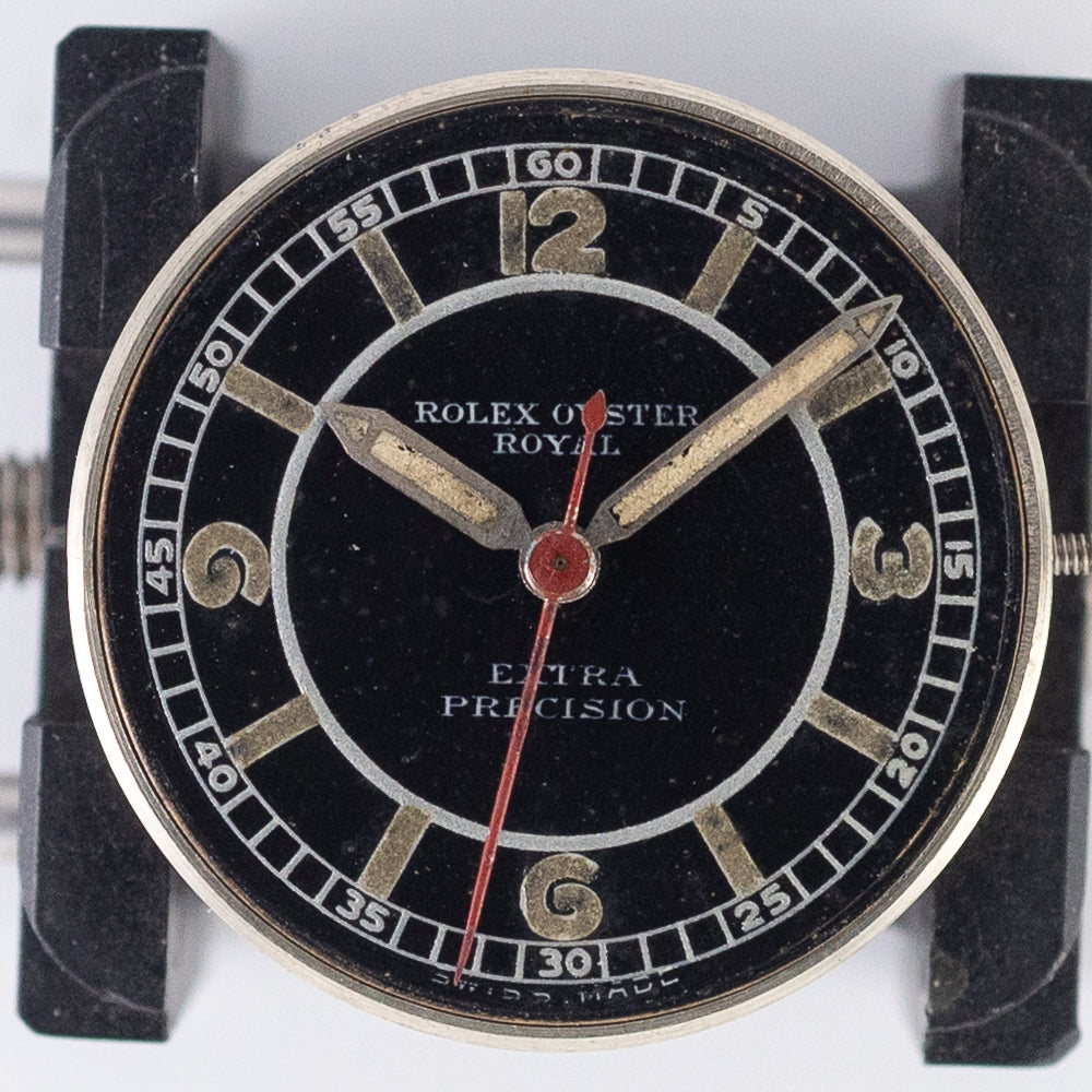 ROLEX OYSTER ROYAL Flatback Black Mirror SECTOR DIAL Cal.10 1/2 Open Face