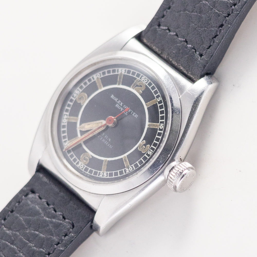 ROLEX OYSTER ROYAL Flatback Black Mirror SECTOR DIAL Cal.10 1/2 Open Face