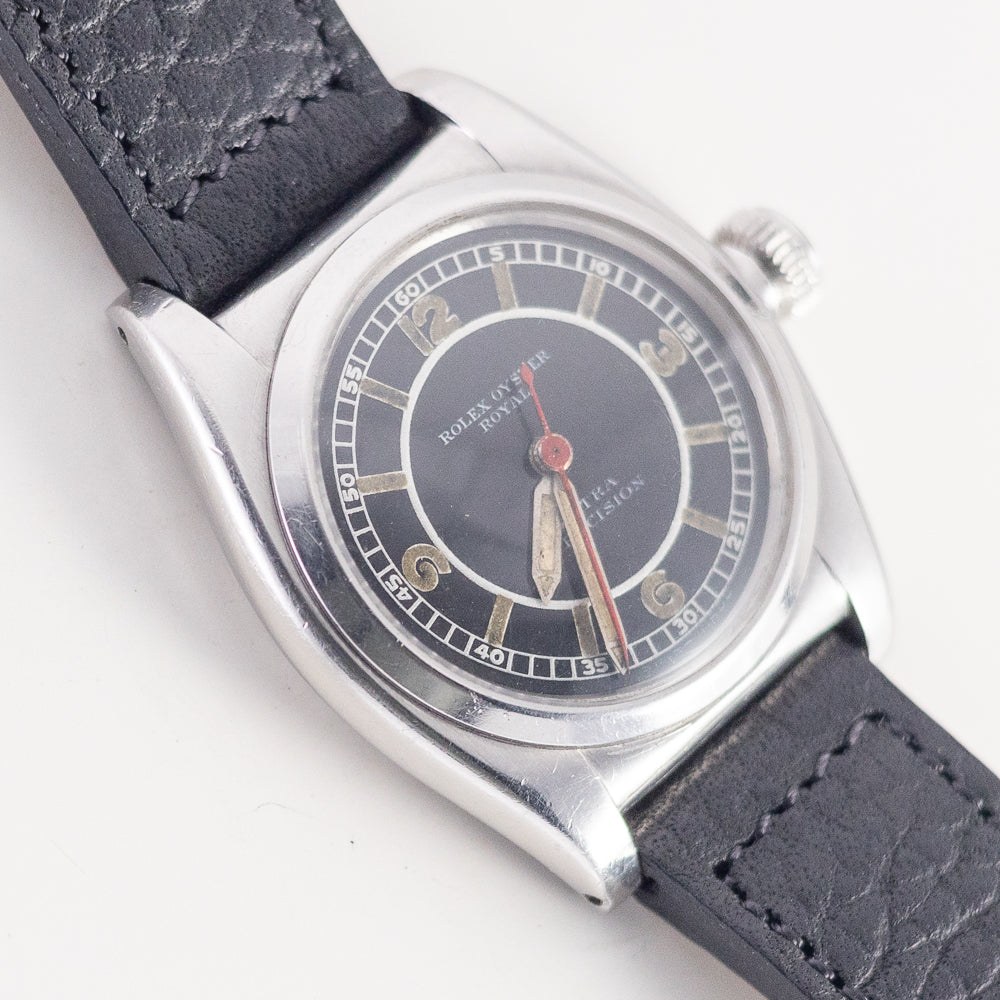 ROLEX OYSTER ROYAL Flatback Black Mirror SECTOR DIAL Cal.10 1/2 Open Face