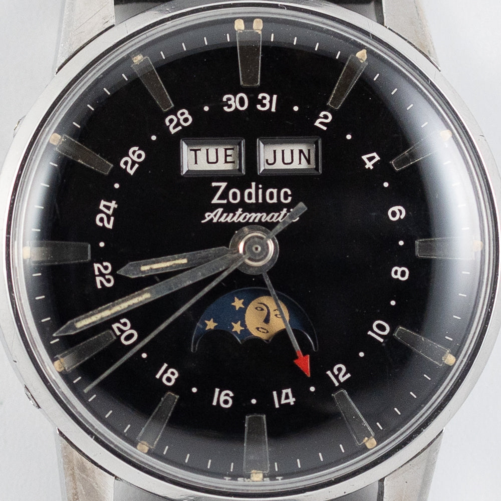 ZODIAC Triple Calendar Moonphase Black Black Gilt Dial