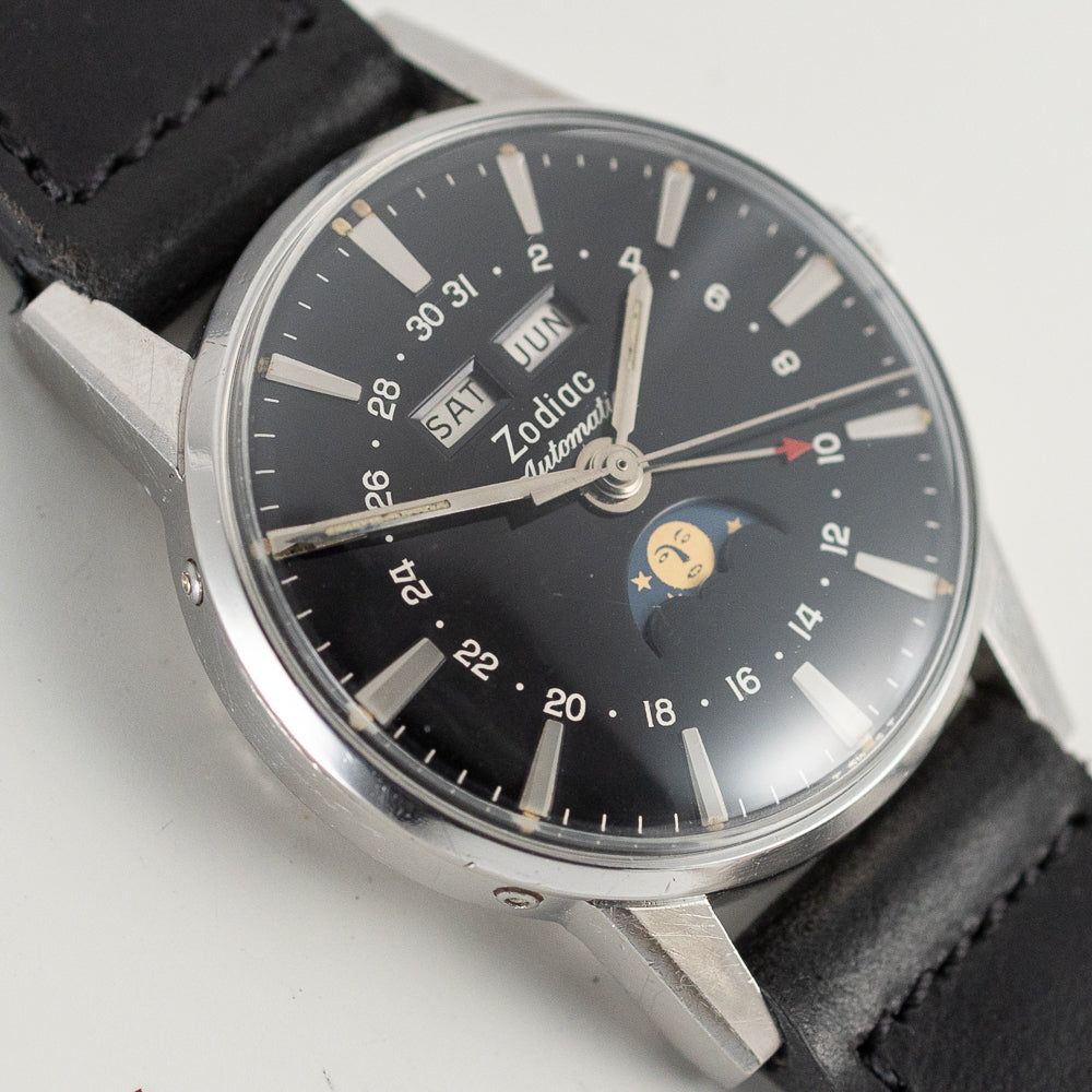 ZODIAC Triple Calendar Moonphase Black Black Gilt Dial