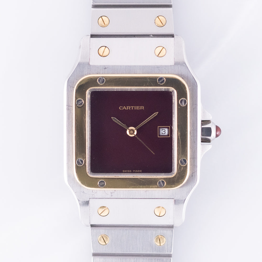 CARTIER LM Santos Carree Burgundy Ref.2961 w.Serivice BOX