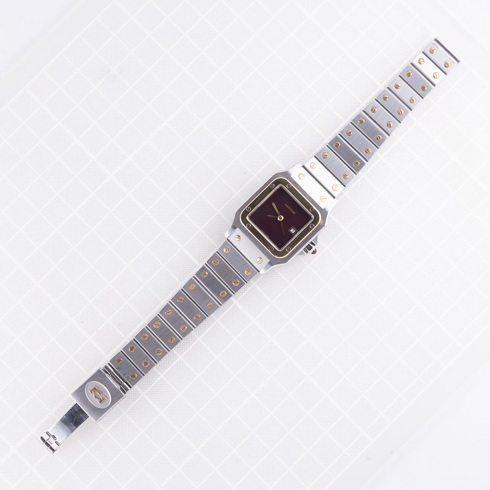 CARTIER LM Santos Carree Burgundy Ref.2961 w.Serivice BOX