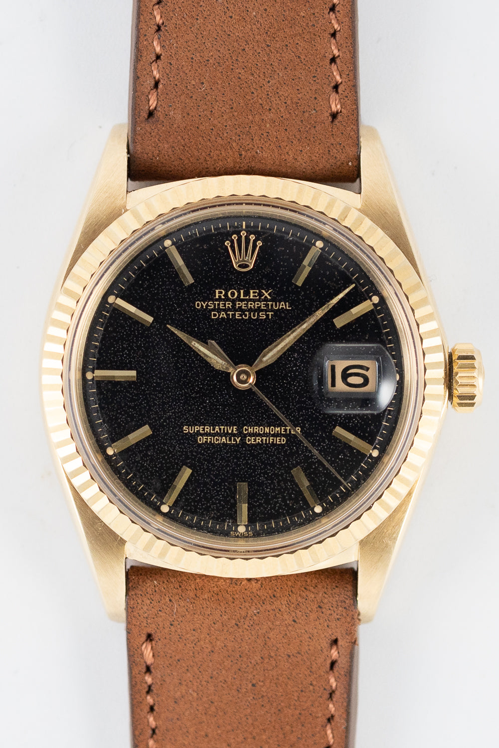 ROLEX DATEJUST Ref.1601 14K Yellow Gold Black Gilt Dial – TIMEANAGRAM