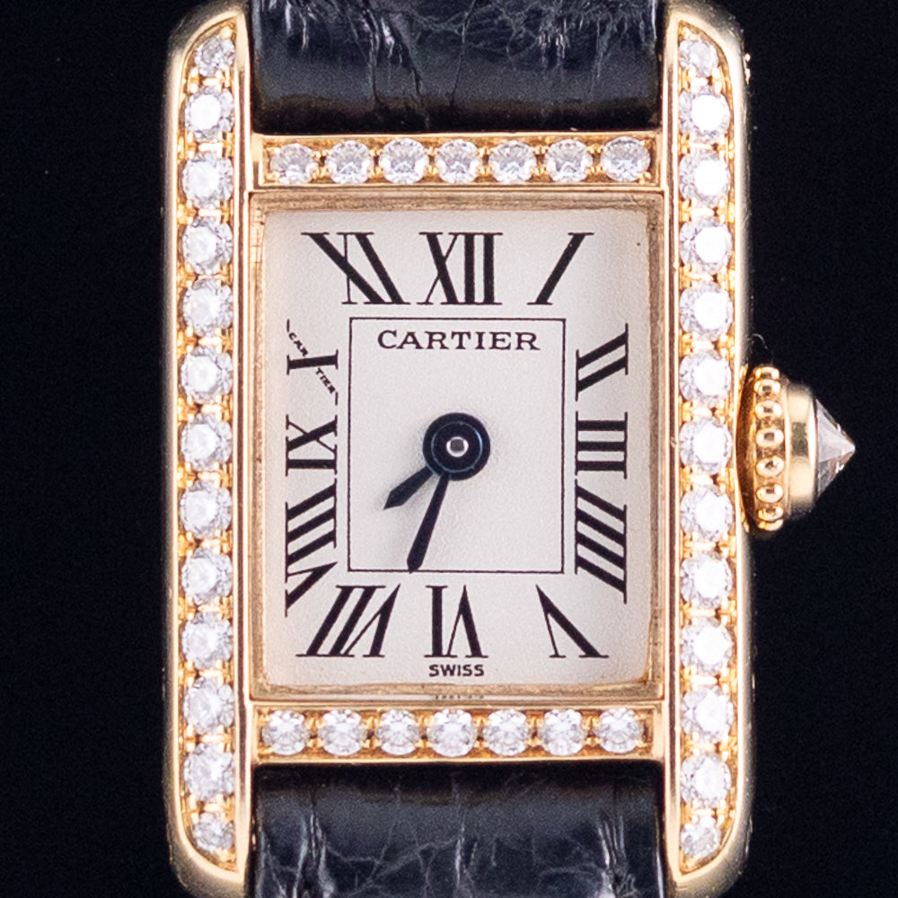 CARTIER PM Mini TANK Louis Cartier Pave Diamond Bezel Ref.828001