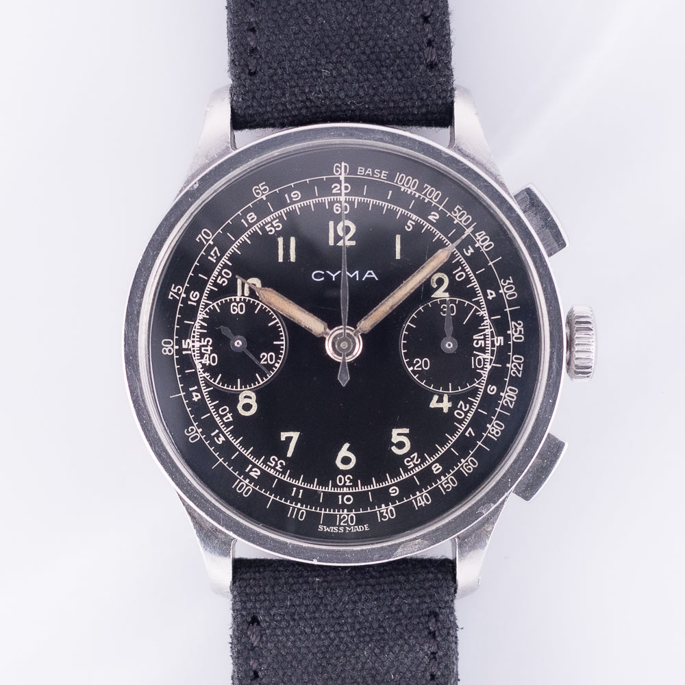 CYMA Black Gilt Dial Cylinder Case Valjoux 22