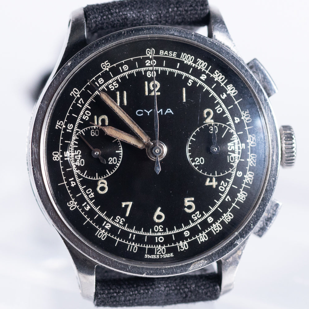 CYMA Black Gilt Dial Cylinder Case Valjoux 22