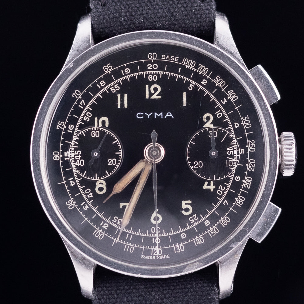CYMA Black Gilt Dial Cylinder Case Valjoux 22
