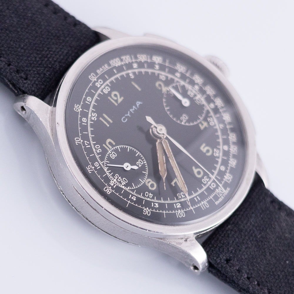 CYMA Black Gilt Dial Cylinder Case Valjoux 22