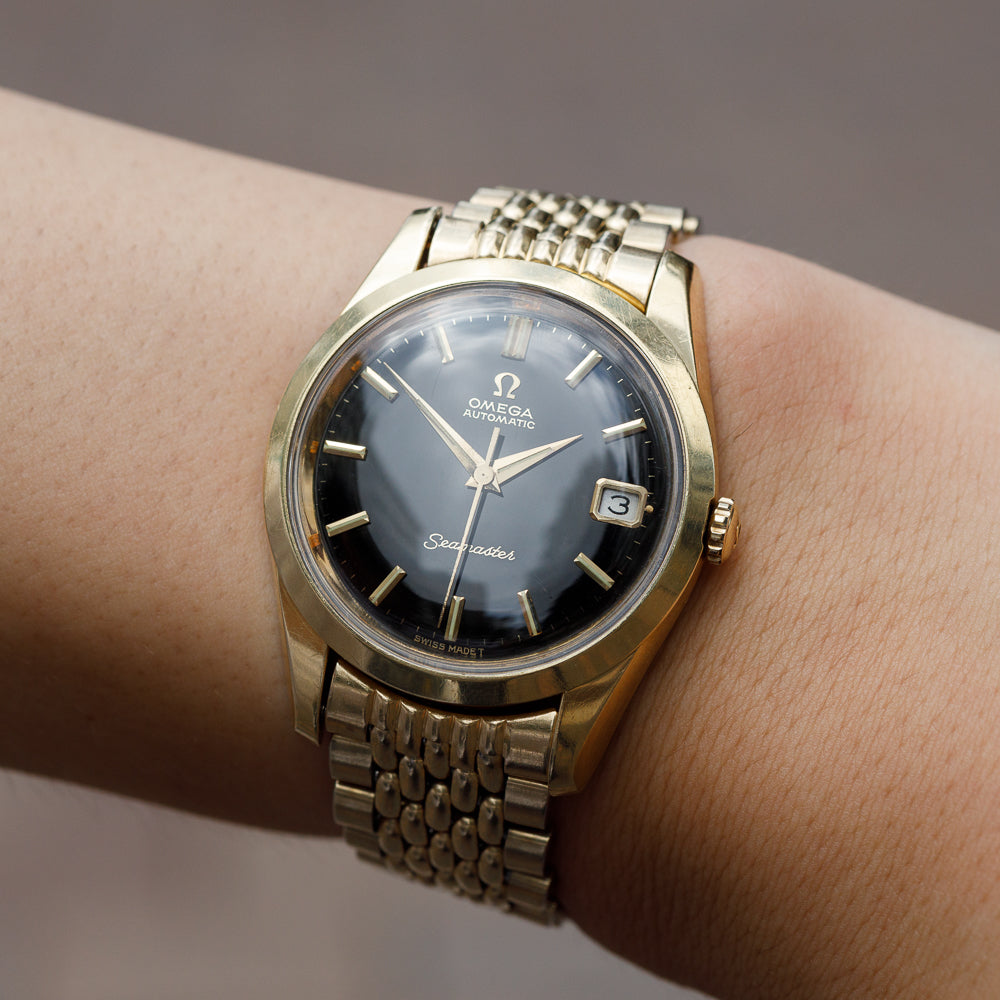 OMEGA Seamaster Ref.166.010 Gold Top Glossy Black Gilt Dial