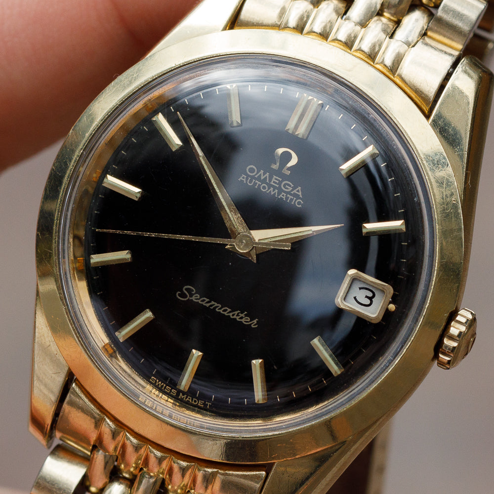 OMEGA Seamaster Ref.166.010 Gold Top Glossy Black Gilt Dial