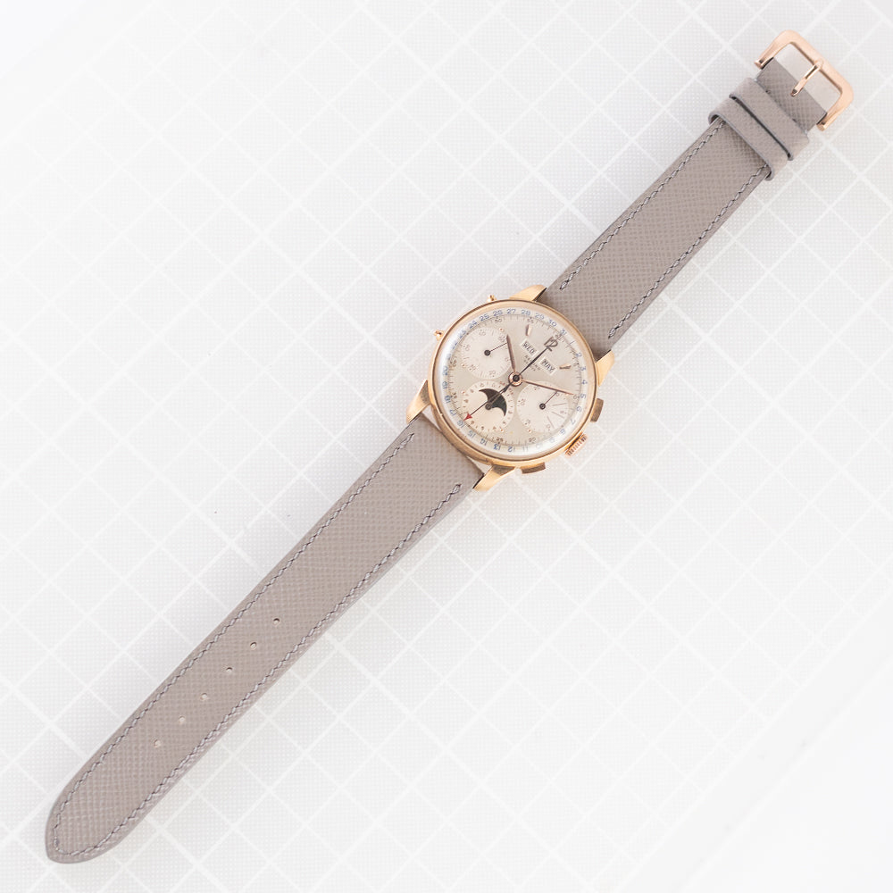 RECORD Valjoux 88 Triple Calendar Moon Phase Chronograph in 18K Rose Gold