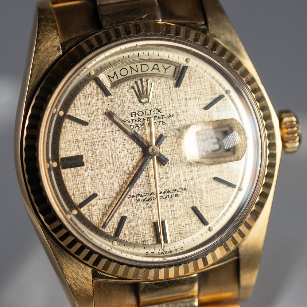 ROLEX DAY-DATE Ref.1803 Linen with BOX and Double Warranty Papers