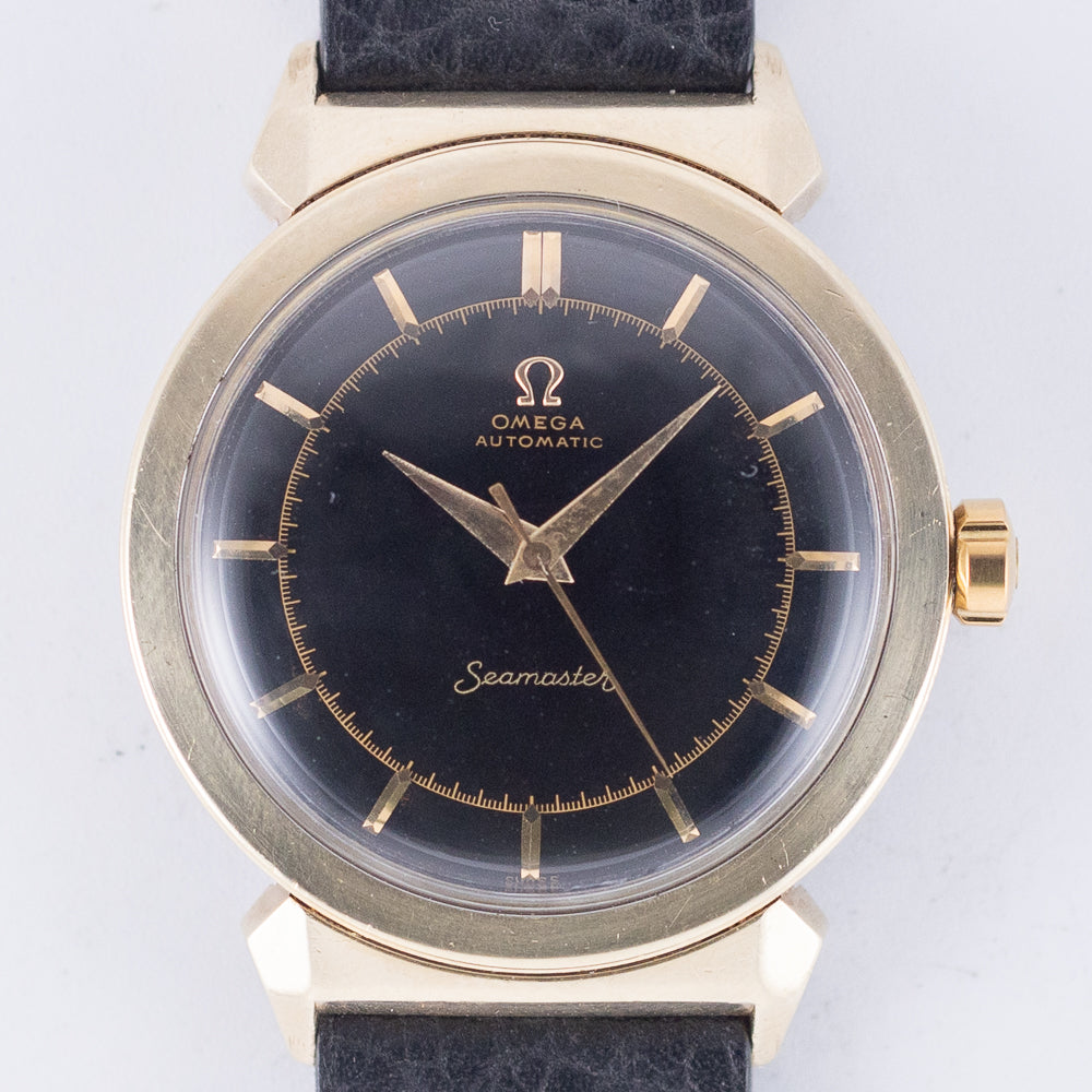 OMEGA Seamaster Ref.14350-2SC Hooded Lugs Black Gilt Dial Bumper