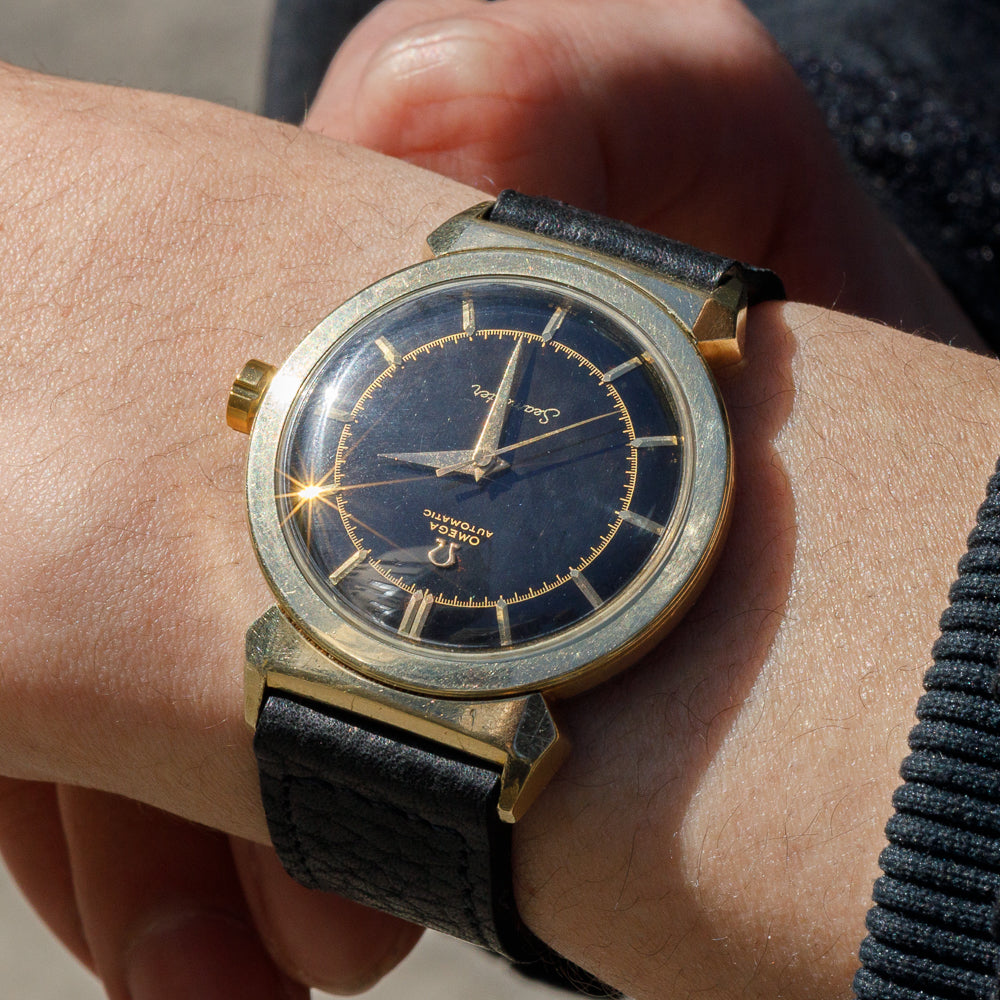 OMEGA Seamaster Ref.14350-2SC Hooded Lugs Black Gilt Dial Bumper