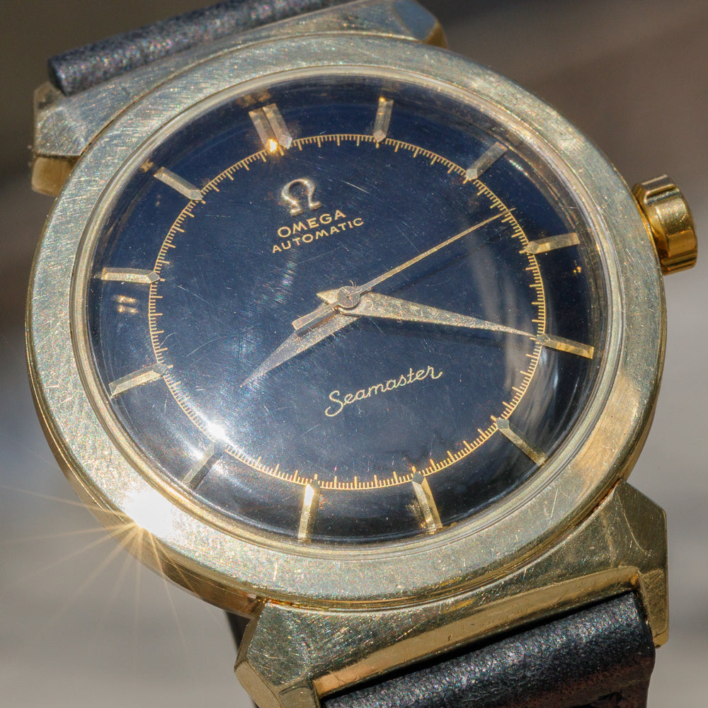 OMEGA Seamaster Ref.14350-2SC Hooded Lugs Black Gilt Dial Bumper