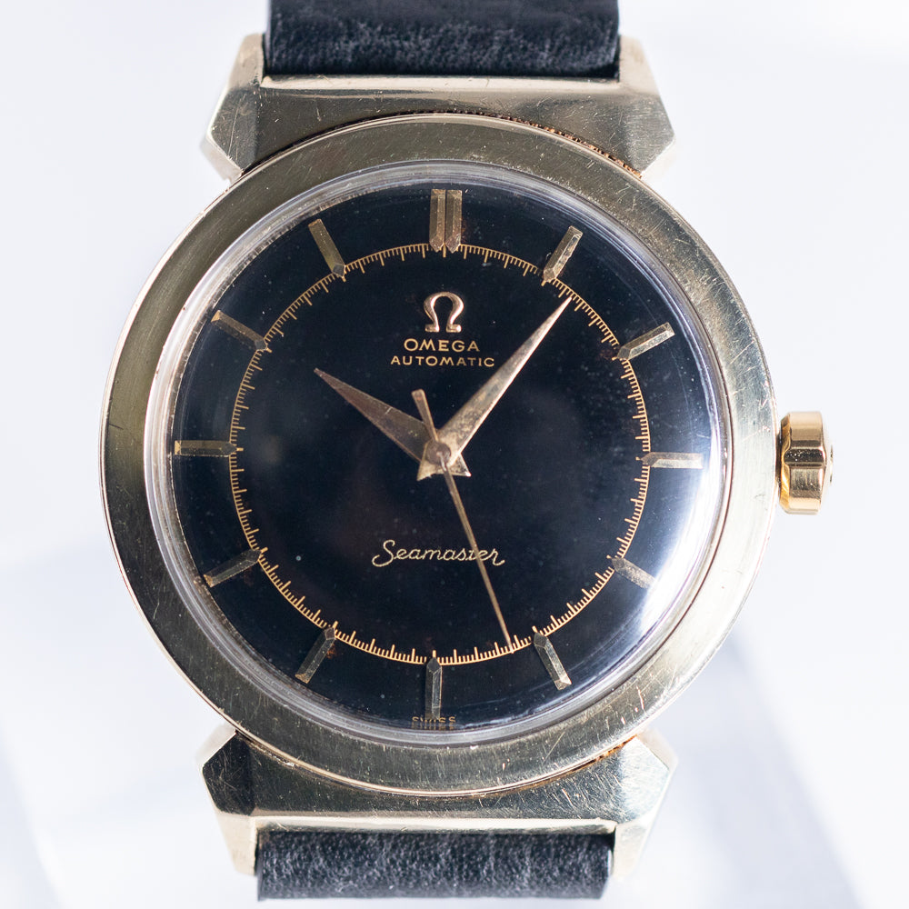 OMEGA Seamaster Ref.14350-2SC Hooded Lugs Black Gilt Dial Bumper