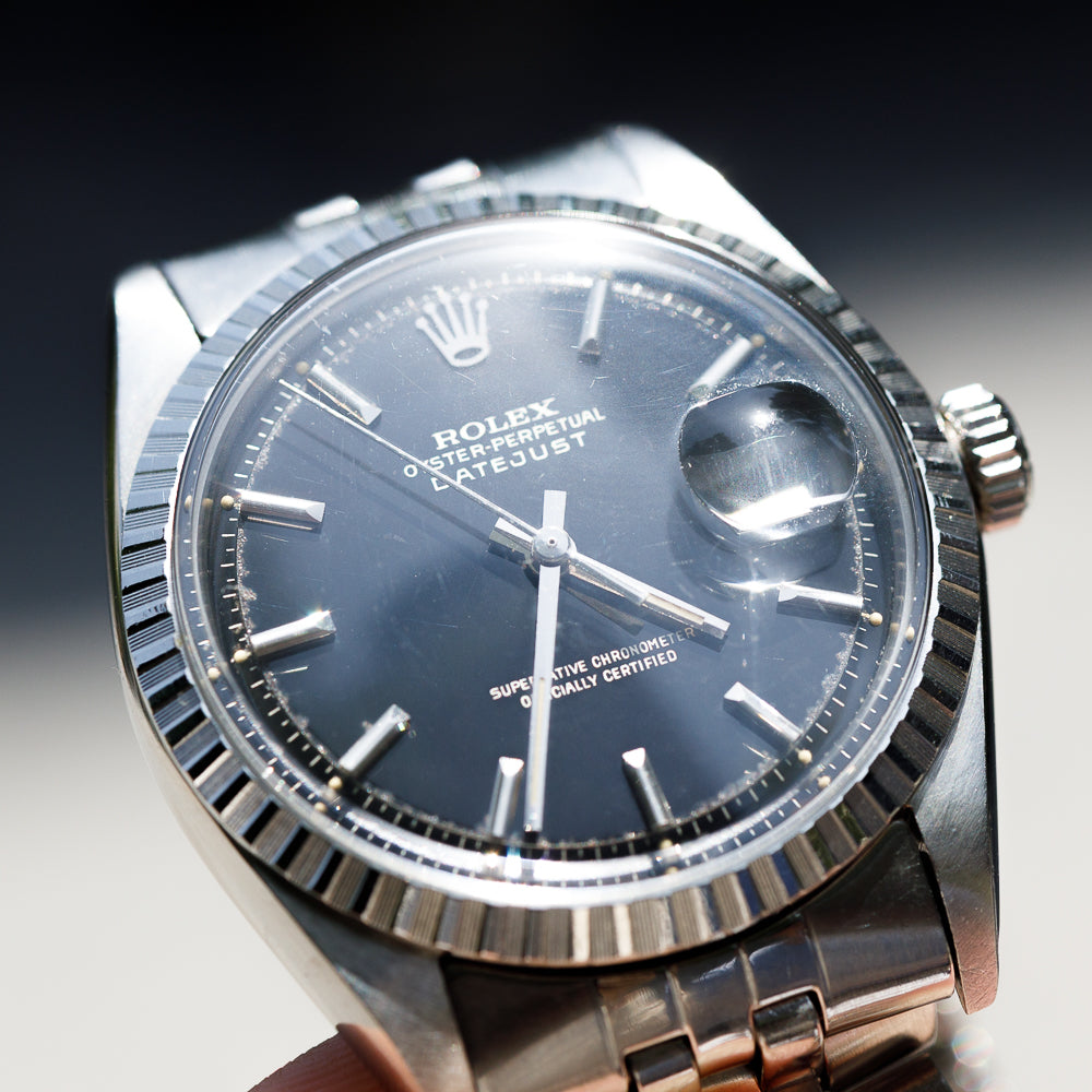 ROLEX DATEJUST Ref.1603 Glossy Black Gilt Dial