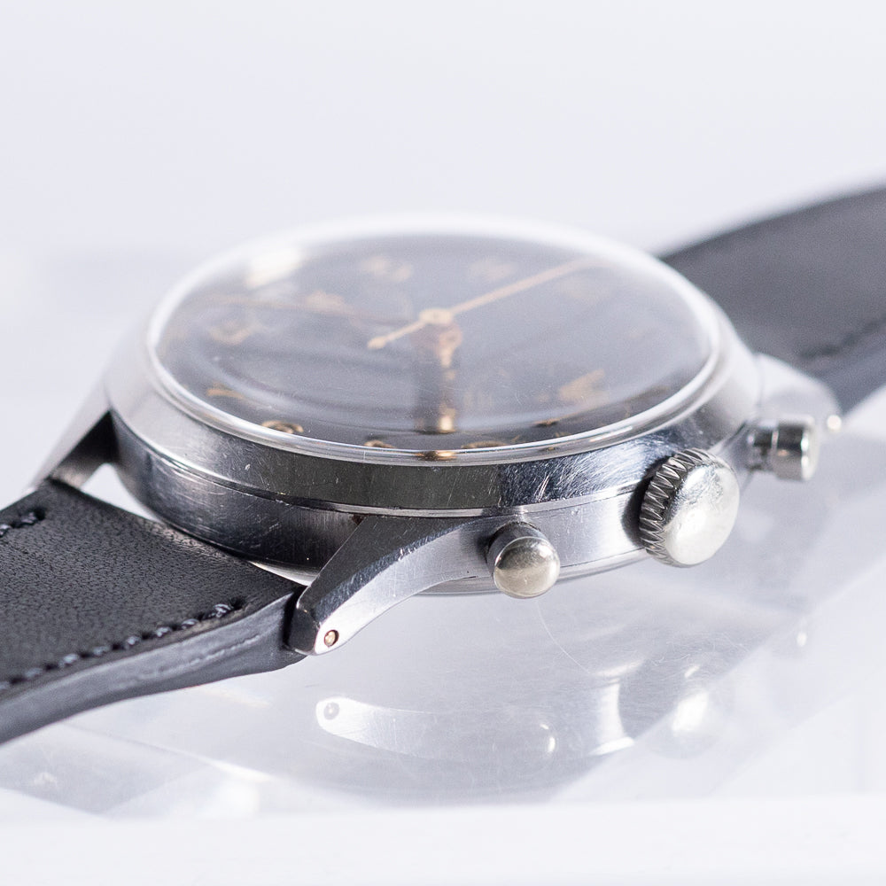 ANGELUS waterploof Micro Pusher Chronograph Black Gilt Dial Cal.215
