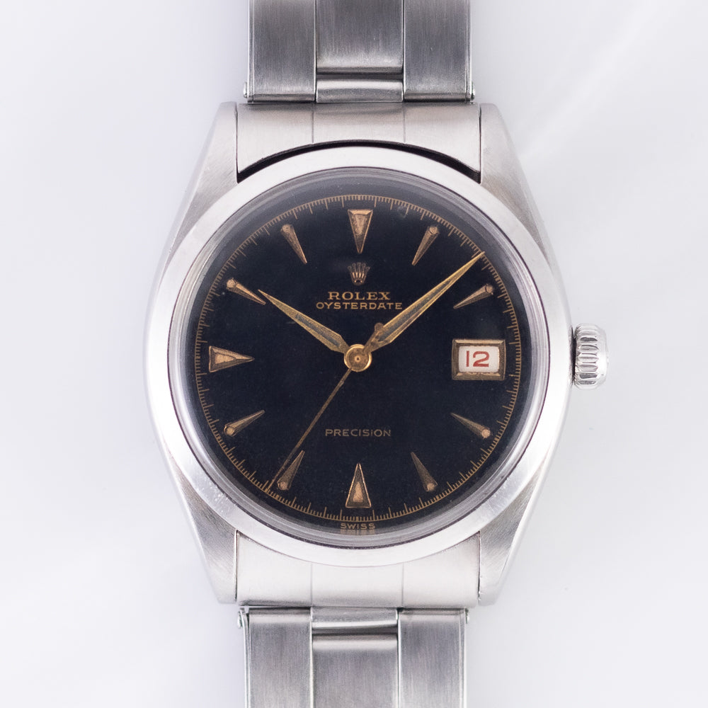 ROLEX OYSTERDATE Black Gilt Debossed Dial Ref.6294