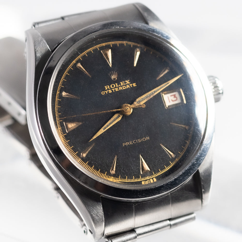 ROLEX OYSTERDATE Black Gilt Debossed Dial Ref.6294