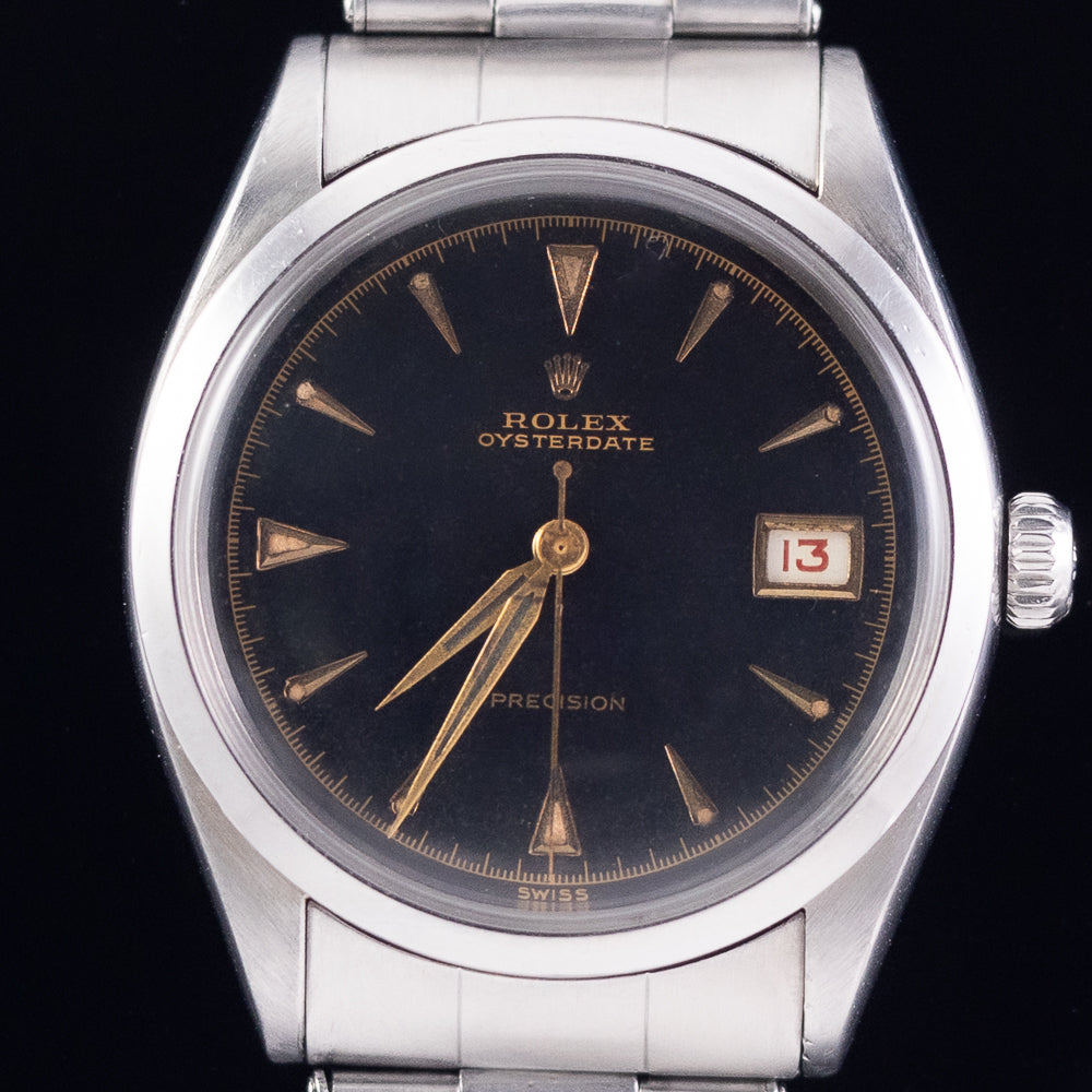 ROLEX OYSTERDATE Black Gilt Debossed Dial Ref.6294