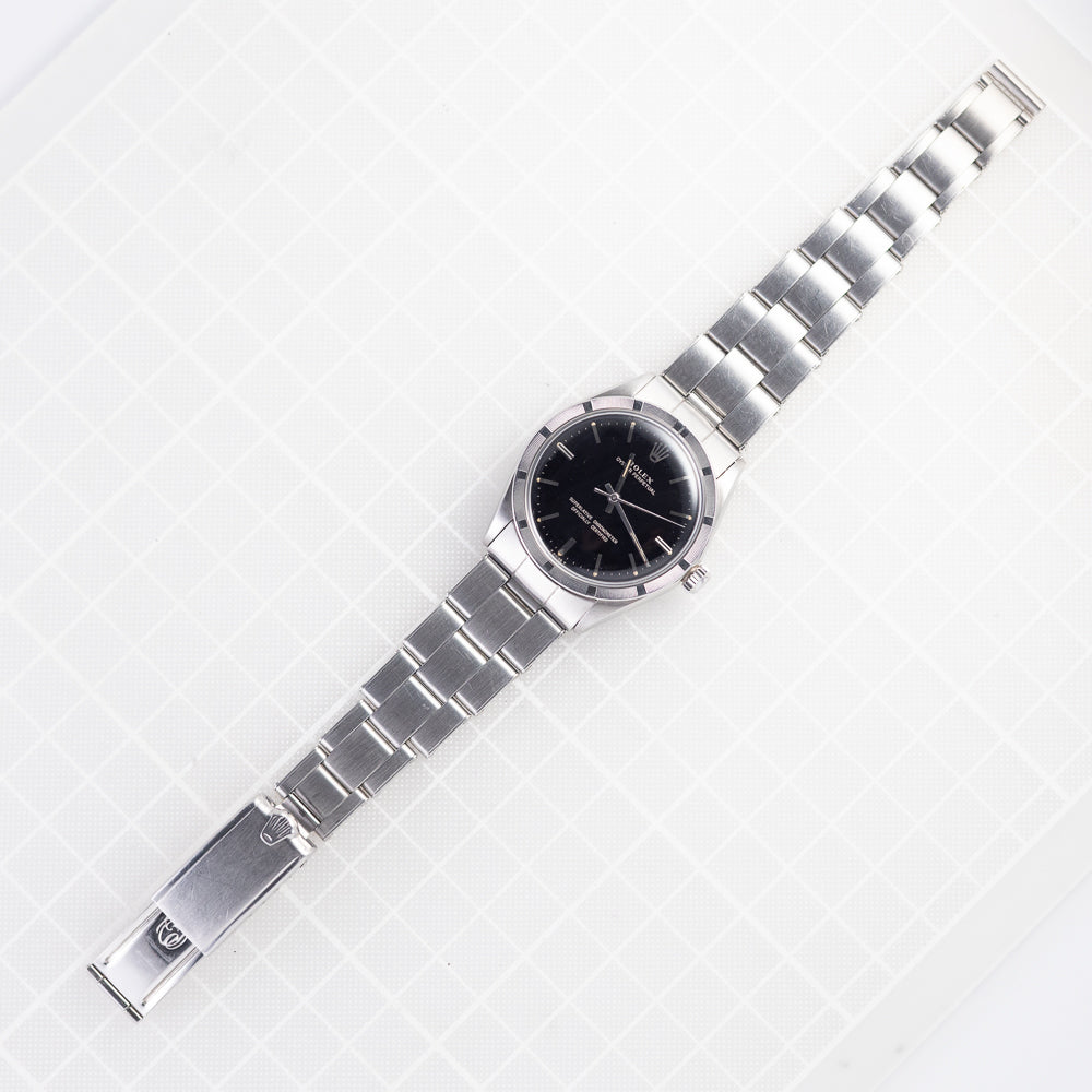 ROLEX OYSTER PERPETUAL Black Gilt Dial Ref.1007 BOX and Paper