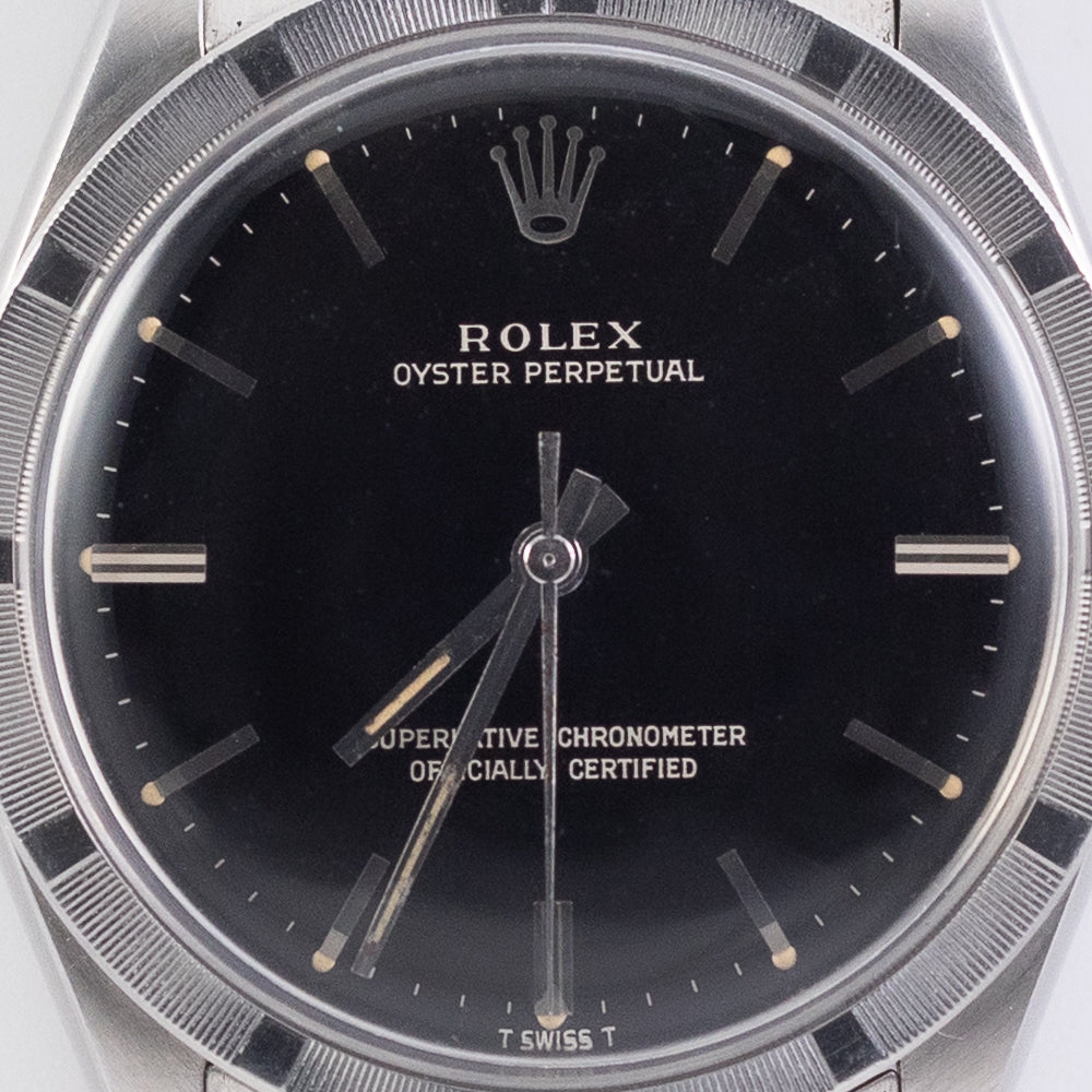 ROLEX OYSTER PERPETUAL Black Gilt Dial Ref.1007 BOX and Paper