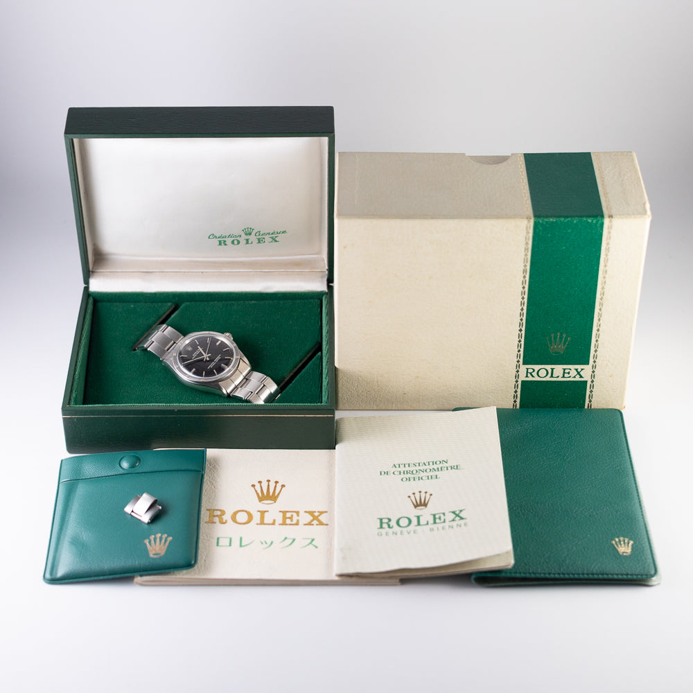 ROLEX OYSTER PERPETUAL Black Gilt Dial Ref.1007 BOX and Paper