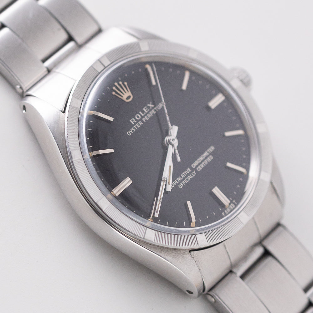 ROLEX OYSTER PERPETUAL Black Gilt Dial Ref.1007 BOX and Paper