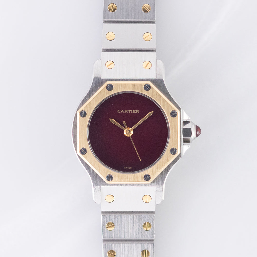 CARTIER SM SANTOS OCTAGON Ref.0907 Burgundy Automatic BOX