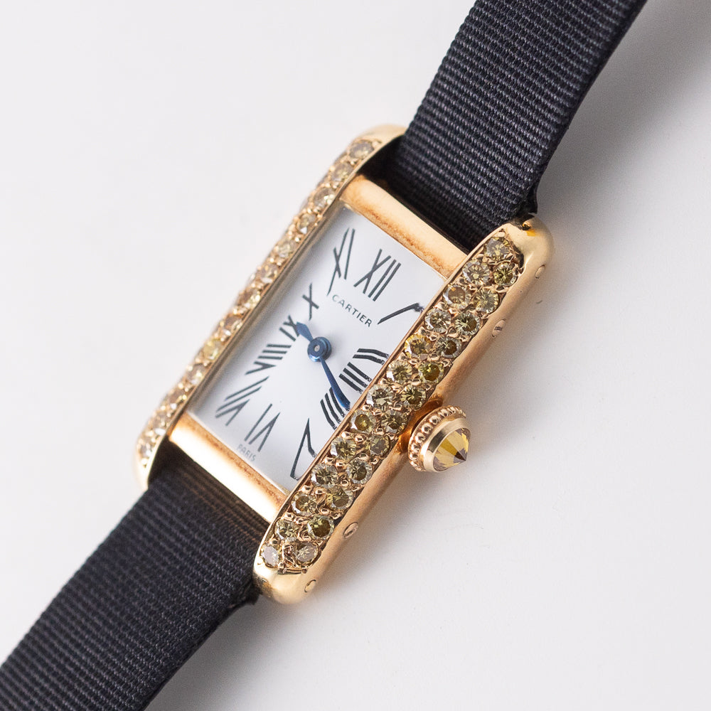 CARTIER SM TANK ALLONGEE Yellow Diamond Mecanique BOX