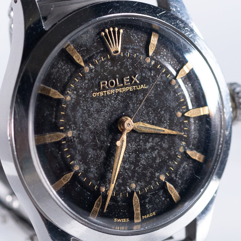 ROLEX OYSTER PERPETUAL Ref.6332 Semi-Bubbleback Black Gilt Step Dial WAB Bracelet
