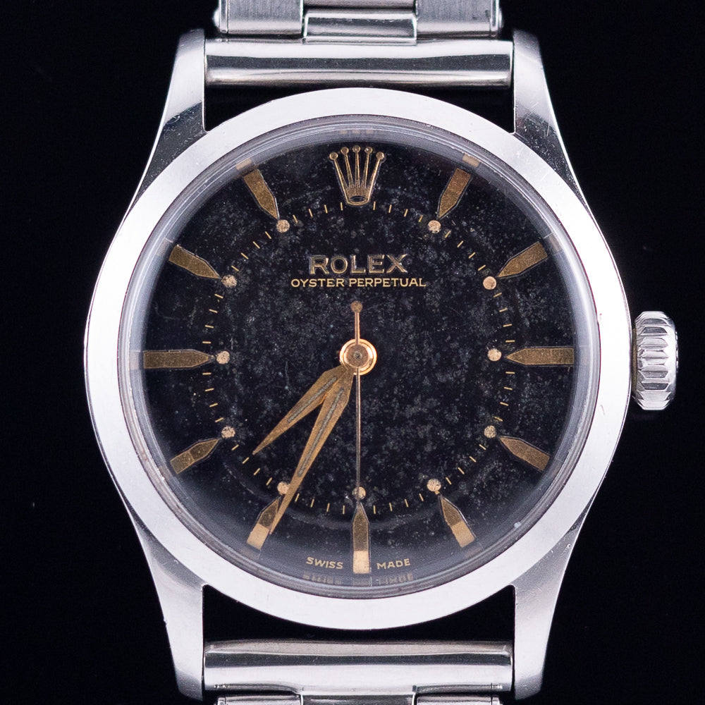 ROLEX OYSTER PERPETUAL Ref.6332 Semi-Bubbleback Black Gilt Step Dial WAB Bracelet
