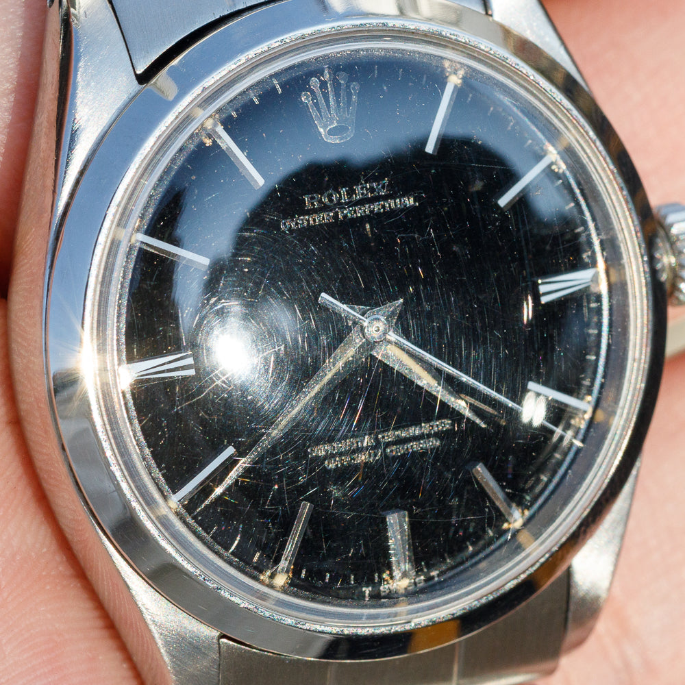 ROLEX OYSTER PERPETUAL Ref.1002 Black Gloss Dial with Silver Surface Printing