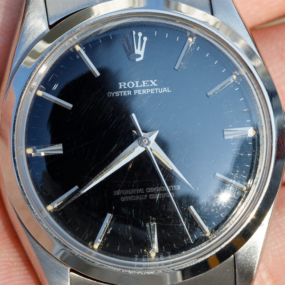ROLEX OYSTER PERPETUAL Ref.1002 Black Gloss Dial with Silver Surface Printing