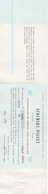 AUDEMARS PIGUET 18K White Gold Cal.2002 MINT w.box papers