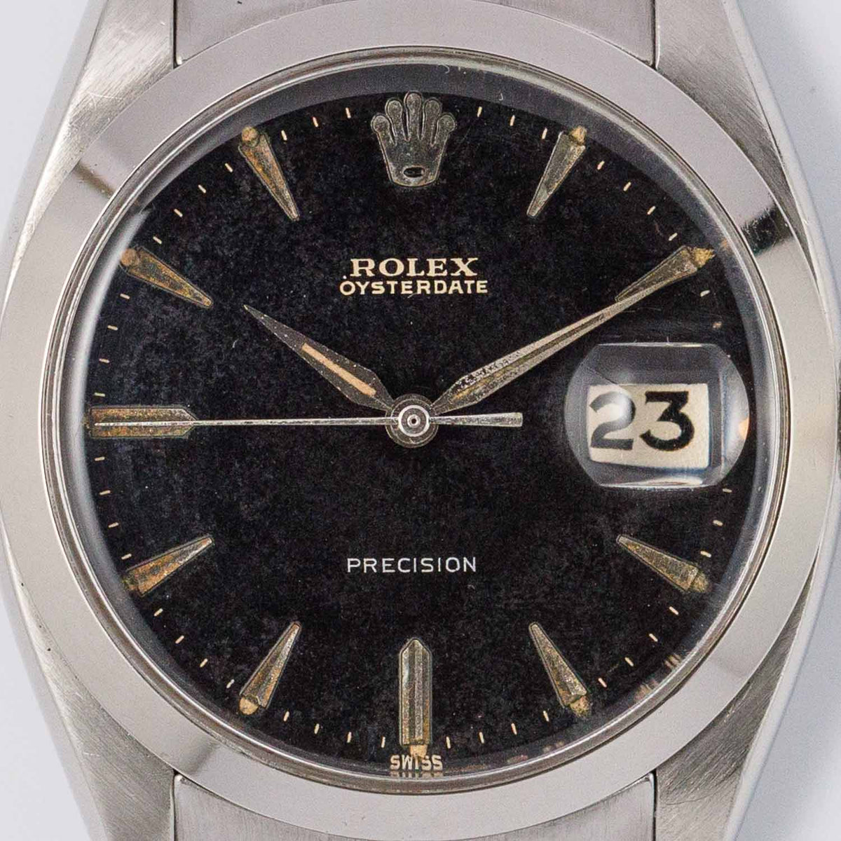 ROLEX OYSTERDATE Ref.6494 Black Gilt Dial Roulette Date