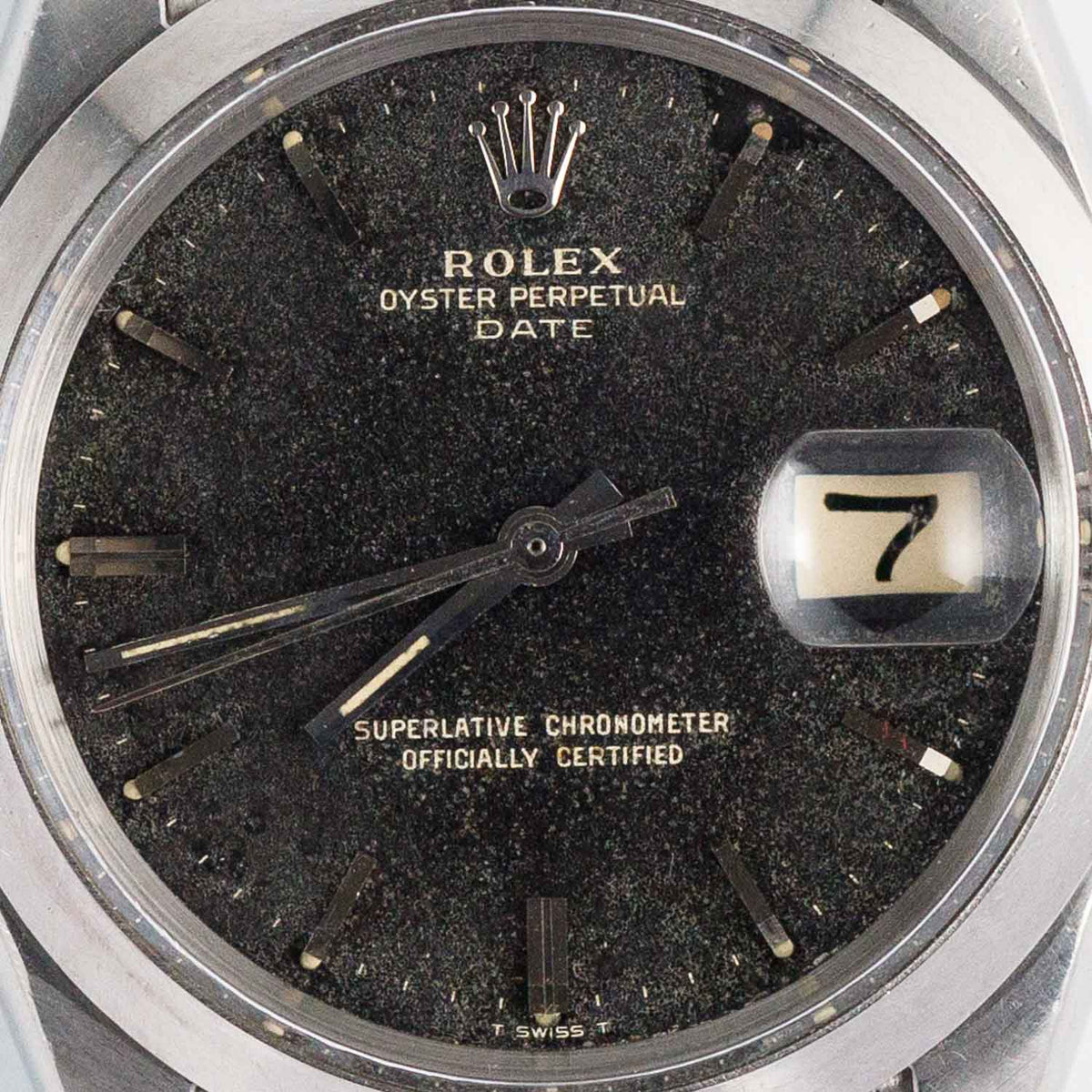 ROLEX OYSTER PERPETUAL DATE Ref.1500 Black Gilt Patina Dial
