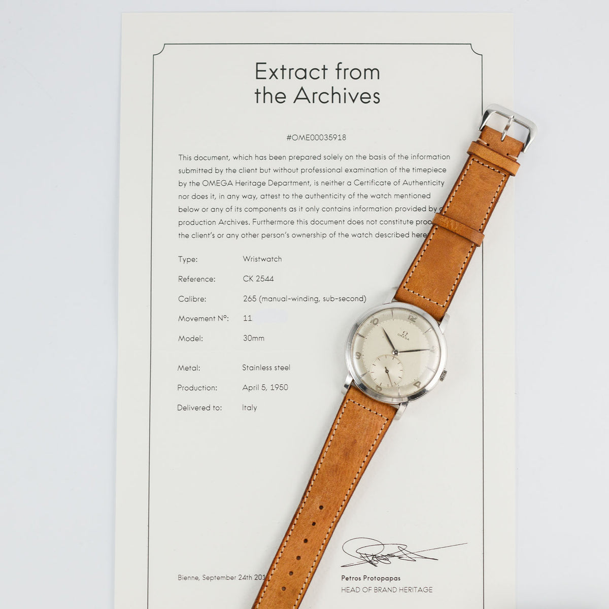 OMEGA Ref.2544 Extract from the Archives