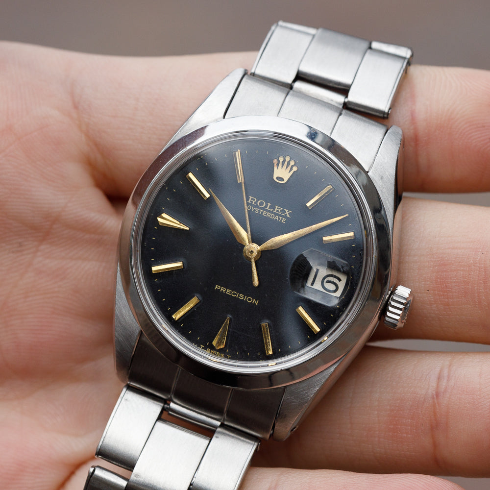 ROLEX OYSTERDATE Re.6694 Black Gilt Dial No Luminous