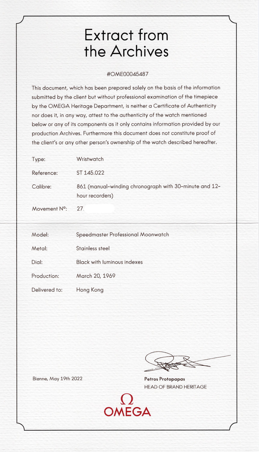 OMEGA SPEEDMASTER Ref.145.022 5th Transitional Model