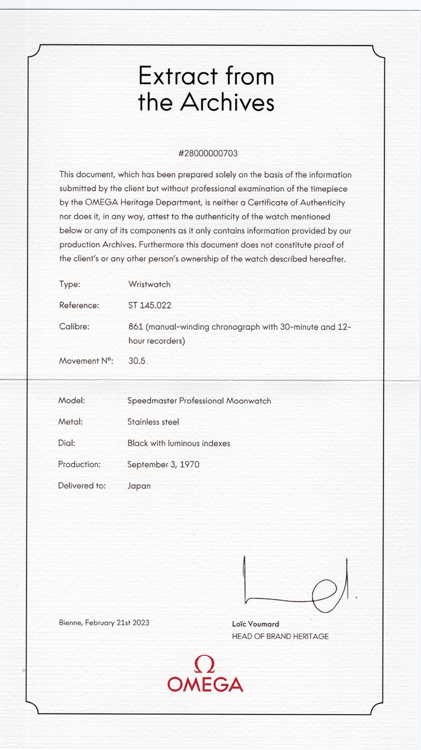 OMEGA Speedmaster Ref.145.022 Step Dial Extract from the Archives