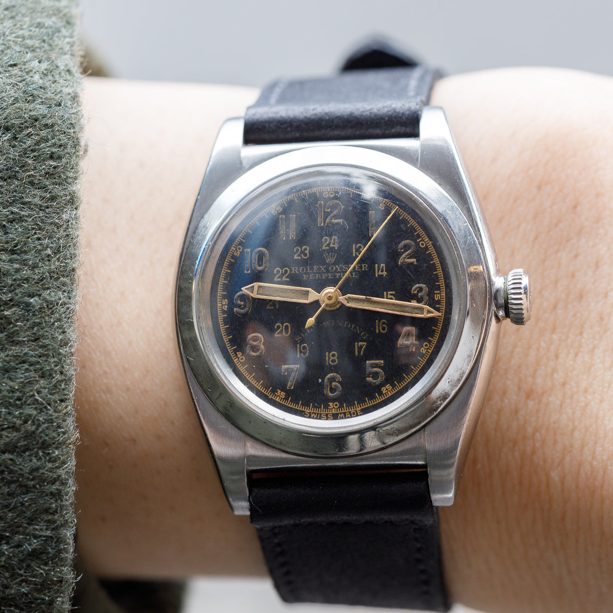 ROLEX Bubble back Black Gilt Majestic Dial