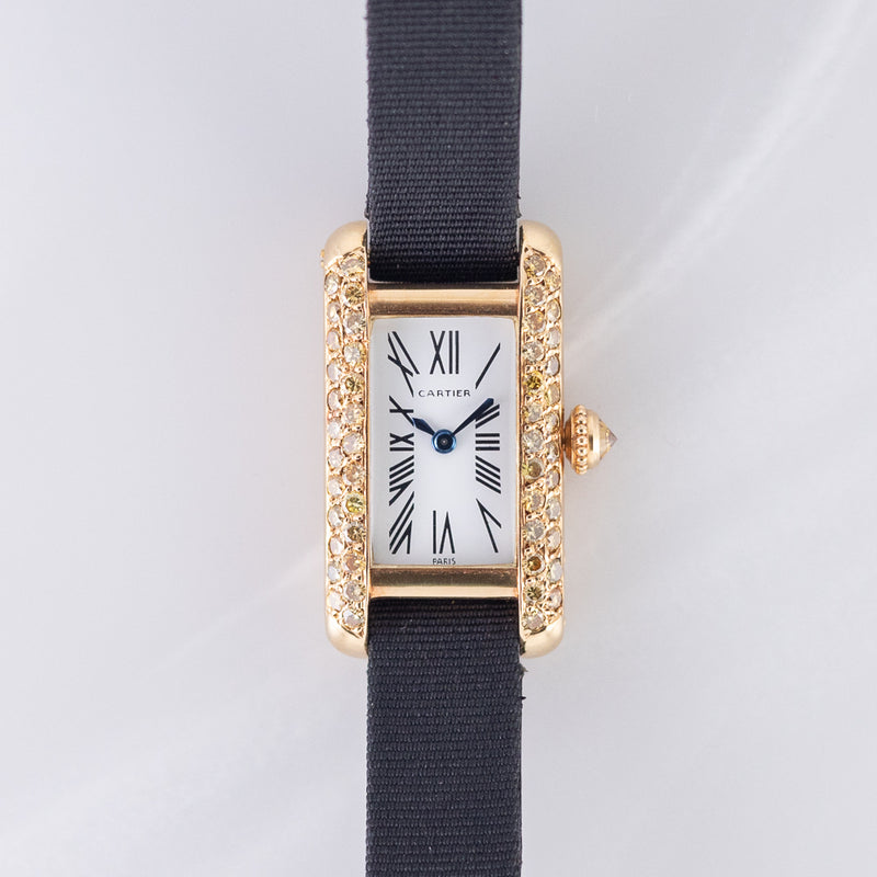 CARTIER SM TANK ALLONGEE Yellow Diamond Mecanique BOX