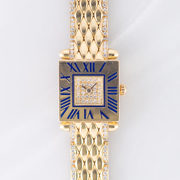 Cartier スクエア型 置時計 ゴールド/ブルー CARTIER SM Tank Obus Quadrant diamonds 18KGold Bracelet – TIMEANAGRAM