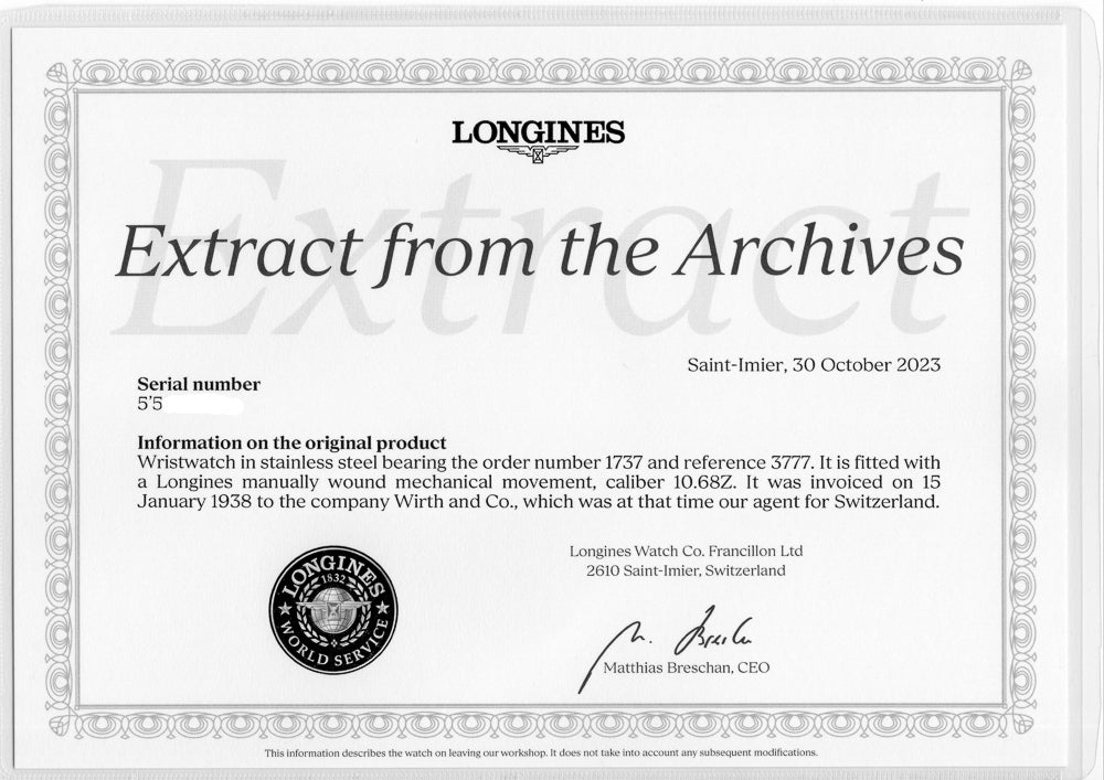 LONGINES Ref.1737 / 3777 Black Gilt Patina Dial Tre Tacche